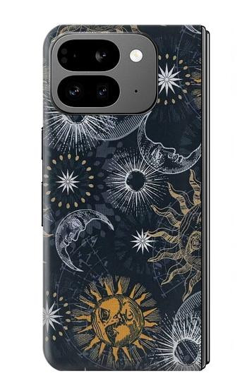 W3702 Moon and Sun Case Cover Custodia e Flip Case per Google Pixel 9 Pro Fold