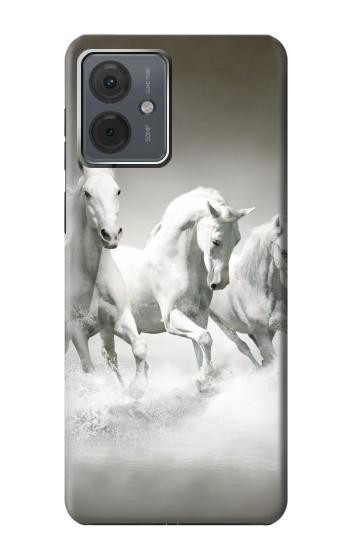 W0933 White Horses Case Cover Custodia e Flip Case per Motorola Moto G14