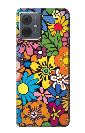 W3281 Colorful Hippie Flowers Pattern Case Cover Custodia e Flip Case per Motorola Moto G14