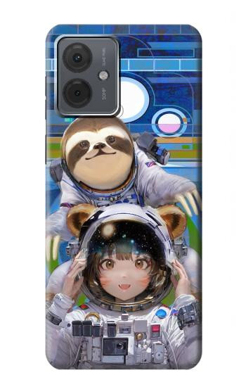 W3915 Raccoon Girl Baby Sloth Astronaut Suit Case Cover Custodia e Flip Case per Motorola Moto G14