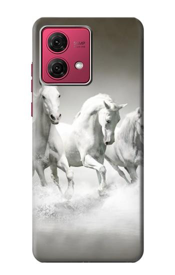 W0933 White Horses Case Cover Custodia e Flip Case per Motorola Moto G84
