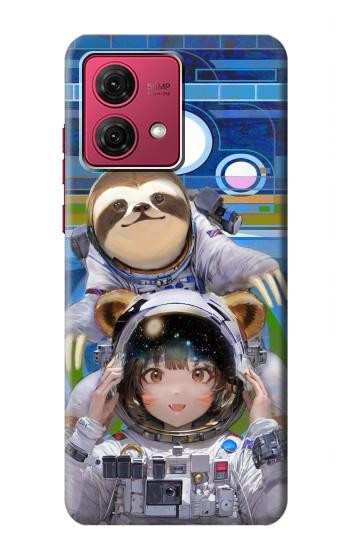 W3915 Raccoon Girl Baby Sloth Astronaut Suit Case Cover Custodia e Flip Case per Motorola Moto G84