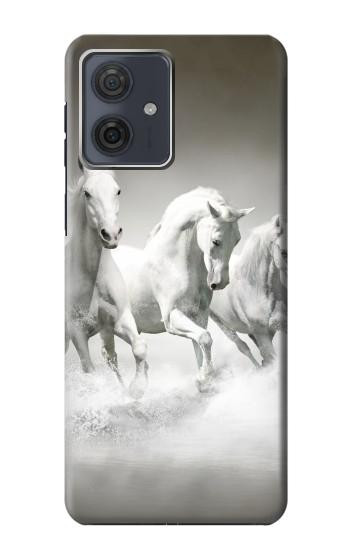 W0933 White Horses Case Cover Custodia e Flip Case per Motorola Moto G54