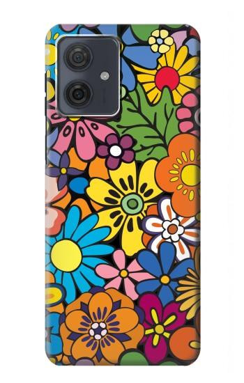 W3281 Colorful Hippie Flowers Pattern Case Cover Custodia e Flip Case per Motorola Moto G54