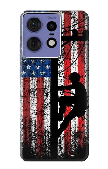 W3803 Electrician Lineman American Flag Case Cover Custodia e Flip Case per Motorola Edge 50 Pro