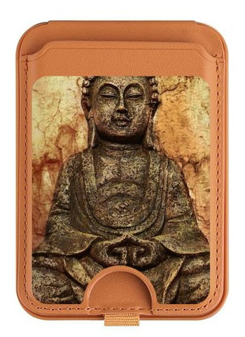 W0344 Buddha Rock Carving Magnetic Card Holder Wallet Stand with MagSafe for iPhone 16 15 14 13 Pro Max
