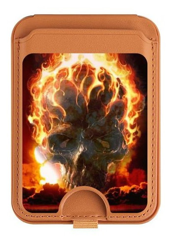 W0863 Hell Fire Skull Magnetic Card Holder Wallet Stand with MagSafe for iPhone 16 15 14 13 Pro Max