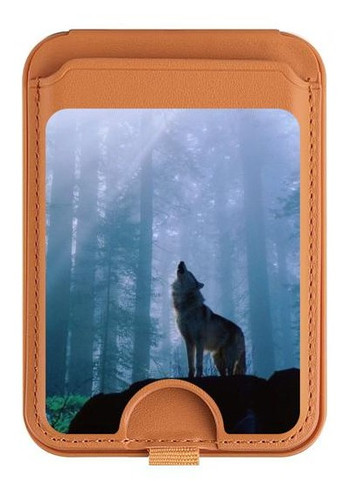 W0935 Wolf Howling in Forest Magnetic Card Holder Wallet Stand with MagSafe for iPhone 16 15 14 13 Pro Max