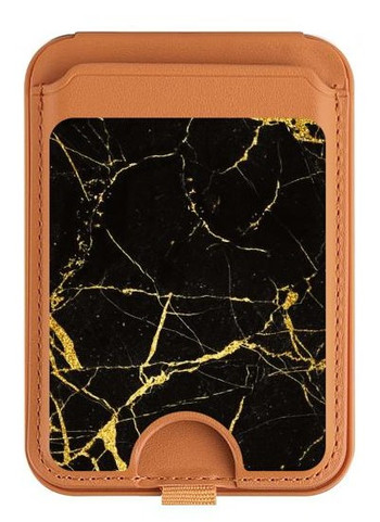 W2896 Gold Marble Graphic Printed Magnetic Card Holder Wallet Stand with MagSafe for iPhone 16 15 14 13 Pro Max