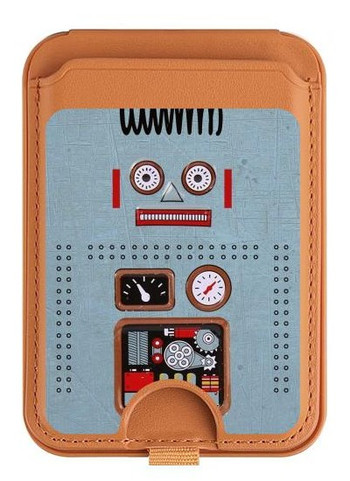 W3040 Retro Robot Toy Magnetic Card Holder Wallet Stand with MagSafe for iPhone 16 15 14 13 Pro Max