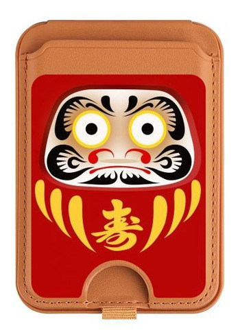 W3045 Japan Good Luck Daruma Doll Magnetic Card Holder Wallet Stand with MagSafe for iPhone 16 15 14 13 Pro Max
