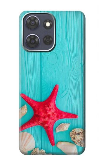 W3428 Aqua Wood Starfish Shell Case Cover Custodia e Flip Case per Motorola Moto G Power (2025)