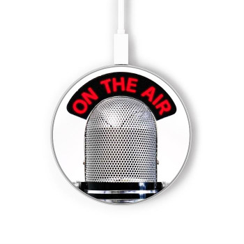 W2381 Vintage Radio Microphone On The Air Caricabatterie wireless da 15W, tipo C, per iPhone e Android, con luce LED