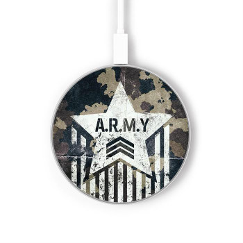 W3666 Army Camo Camouflage Caricabatterie wireless da 15W, tipo C, per iPhone e Android, con luce LED