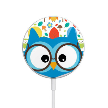 W2521 Cute Nerd Owl Cartoon Caricabatterie wireless magnetico con MagSafe 15W per iPhone 16 15 14 13 12