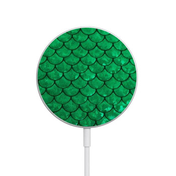 W2704 Green Fish Scale Pattern Graphic Caricabatterie wireless magnetico con MagSafe 15W per iPhone 16 15 14 13 12