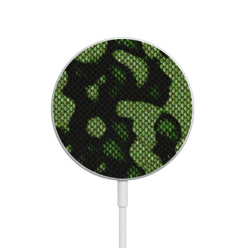 W2877 Green Snake Skin Graphic Printed Caricabatterie wireless magnetico con MagSafe 15W per iPhone 16 15 14 13 12