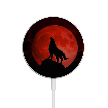 W2955 Wolf Howling Red Moon Caricabatterie wireless magnetico con MagSafe 15W per iPhone 16 15 14 13 12