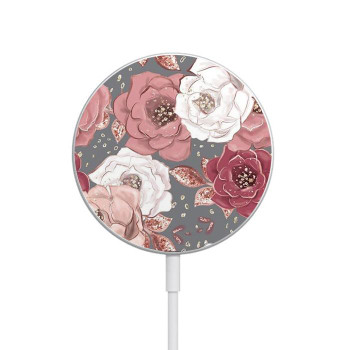 W3716 Rose Floral Pattern Caricabatterie wireless magnetico con MagSafe 15W per iPhone 16 15 14 13 12