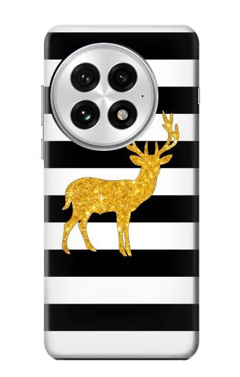 W2794 Black and White Striped Deer Gold Sparkles Case Cover Custodia e Flip Case per OnePlus 13 W2794 Black and White Striped Deer Gold Sparkles Case Cover Custodia e Flip Case per OnePlus 13