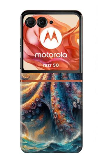 W4003 Oil Color Painting Giant Octopus Case Cover Custodia e Flip Case per Motorola Razr 50