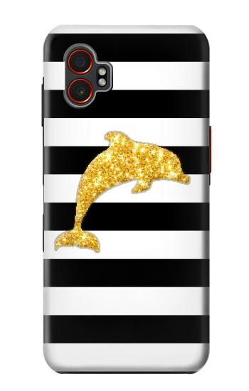 W2882 Black and White Striped Gold Dolphin Case Cover Custodia e Flip Case per Samsung Galaxy XCover7 Pro