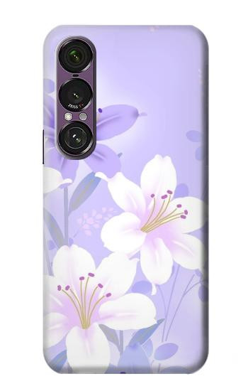 W2361 Purple White Flowers Case Cover Custodia e Flip Case per Sony Xperia 1 VII