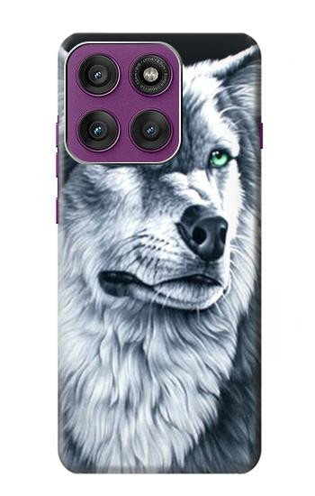 W0123 Grim White Wolf Case Cover Custodia e Flip Case per Motorola Edge 60 Pro