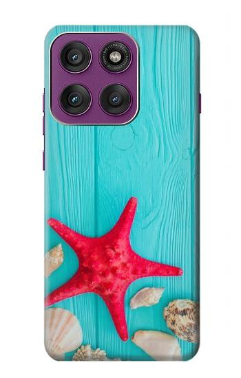 W3428 Aqua Wood Starfish Shell Case Cover Custodia e Flip Case per Motorola Edge 60 Pro