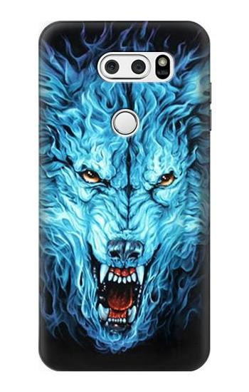 W0752 Blue Fire Grim Wolf Case Cover Custodia e Flip Case per LG V30, LG V30 Plus, LG V30S ThinQ, LG V35, LG V35 ThinQ
