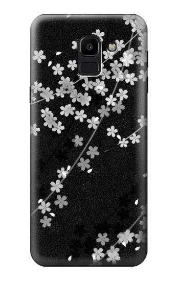 W2544 Japanese Kimono Style Black Flower Pattern Case Cover Custodia e Flip Case per Samsung Galaxy J6 (2018)