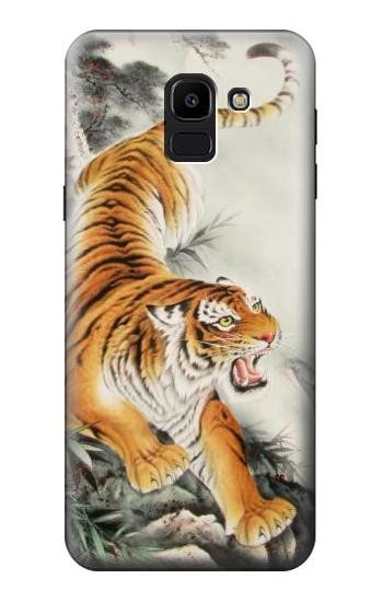 W2751 Chinese Tiger Brush Painting Case Cover Custodia e Flip Case per Samsung Galaxy J6 (2018)