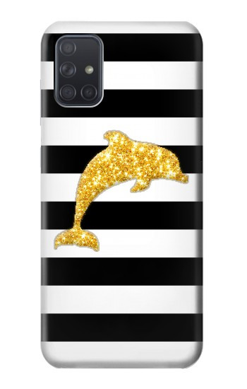 W2882 Black and White Striped Gold Dolphin Case Cover Custodia e Flip Case per Samsung Galaxy A71
