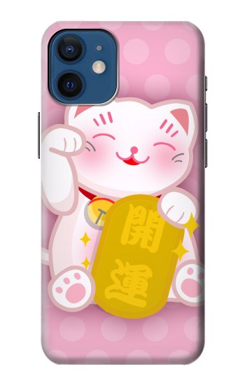 W3025 Pink Maneki Neko Lucky Cat Case Cover Custodia e Flip Case per iPhone 12 mini
