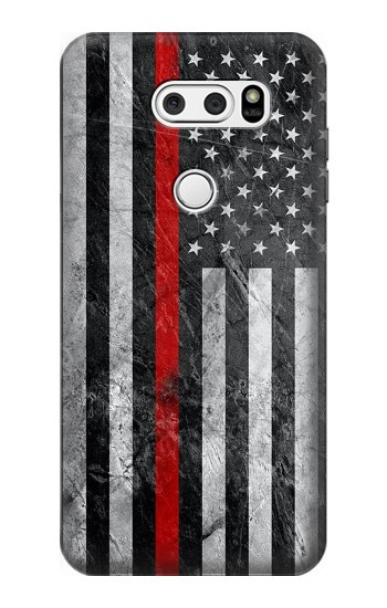 W3687 Firefighter Thin Red Line American Flag Case Cover Custodia e Flip Case per LG V30, LG V30 Plus, LG V30S ThinQ, LG V35, LG V35 ThinQ
