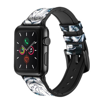 CA0032 White Tiger Leather & Silicone Smart Watch Band Strap For Apple Watch iWatch CA0032 White Tiger Leather & Silicone Smart Watch Band Strap For Apple Watch iWatch