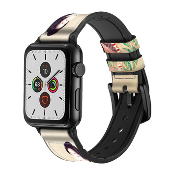 CA0116 Japan Art Kimono Leather & Silicone Smart Watch Band Strap For Apple Watch iWatch