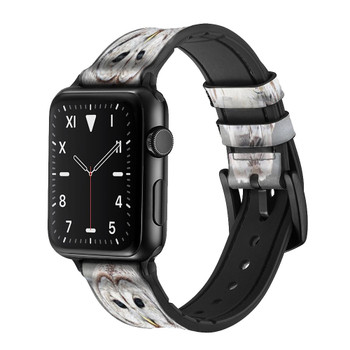 CA0175 Snowy Owl White Owl Leather & Silicone Smart Watch Band Strap For Apple Watch iWatch