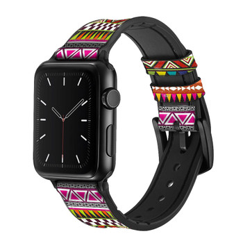 CA0258 Aztec Tribal Pattern Leather & Silicone Smart Watch Band Strap For Apple Watch iWatch