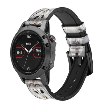 CA0175 Snowy Owl White Owl Cinturino in silicone e pelle Smartwatch per Garmin Smartwatch