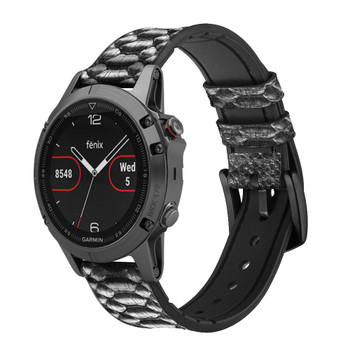 CA0228 Python Skin Graphic Printed Cinturino in silicone e pelle Smartwatch per Garmin Smartwatch