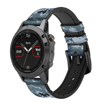 CA0274 Navy Camo Camouflage Graphic Cinturino in silicone e pelle Smartwatch per Garmin Smartwatch