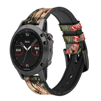 CA0332 108 Heroes of Suikoden Saginoike Heikuro Cinturino in silicone e pelle Smartwatch per Garmin Smartwatch