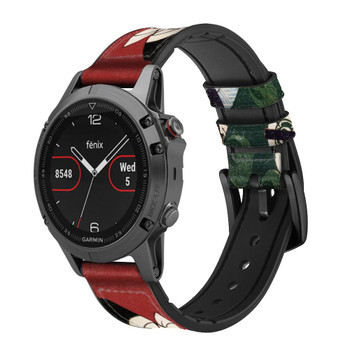 CA0348 Japan Art Toyohara Kunichika Cinturino in silicone e pelle Smartwatch per Garmin Smartwatch