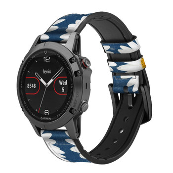 CA0533 Daisy Blue Cinturino in silicone e pelle Smartwatch per Garmin Smartwatch