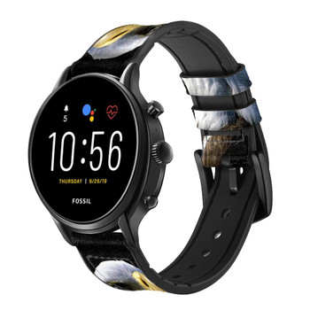 CA0223 Bald Eagle Cinturino in silicone e pelle Smartwatch per Fossil Smartwatch