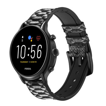 CA0228 Python Skin Graphic Printed Cinturino in silicone e pelle Smartwatch per Fossil Smartwatch