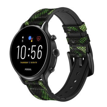 CA0482 Green Snake Skin Graphic Printed Cinturino in silicone e pelle Smartwatch per Fossil Smartwatch