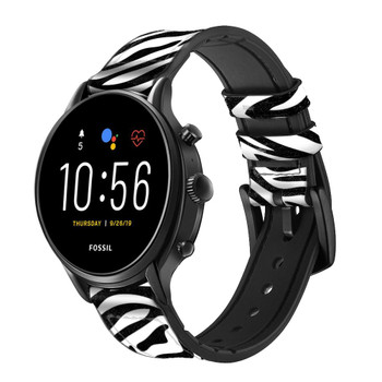 CA0561 Zebra Skin Texture Graphic Printed Cinturino in silicone e pelle Smartwatch per Fossil Smartwatch