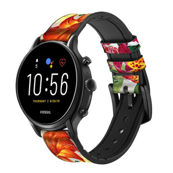 CA0612 Retro Art Flowers Cinturino in silicone e pelle Smartwatch per Fossil Smartwatch